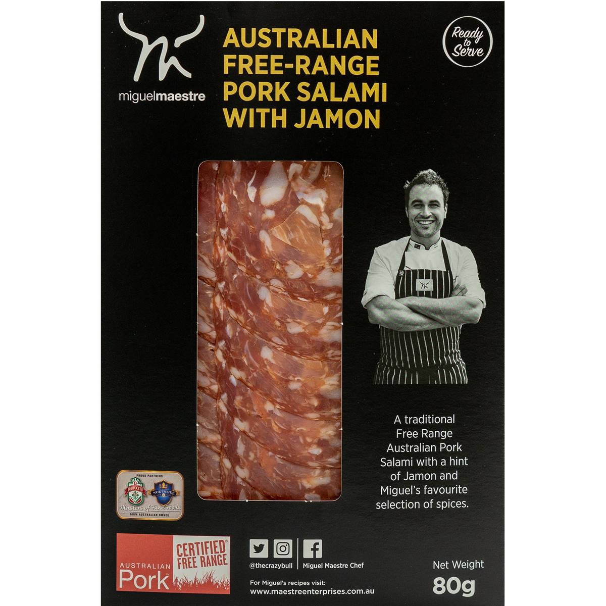 Australian Free-Range Pork Salami with Jamon 80g