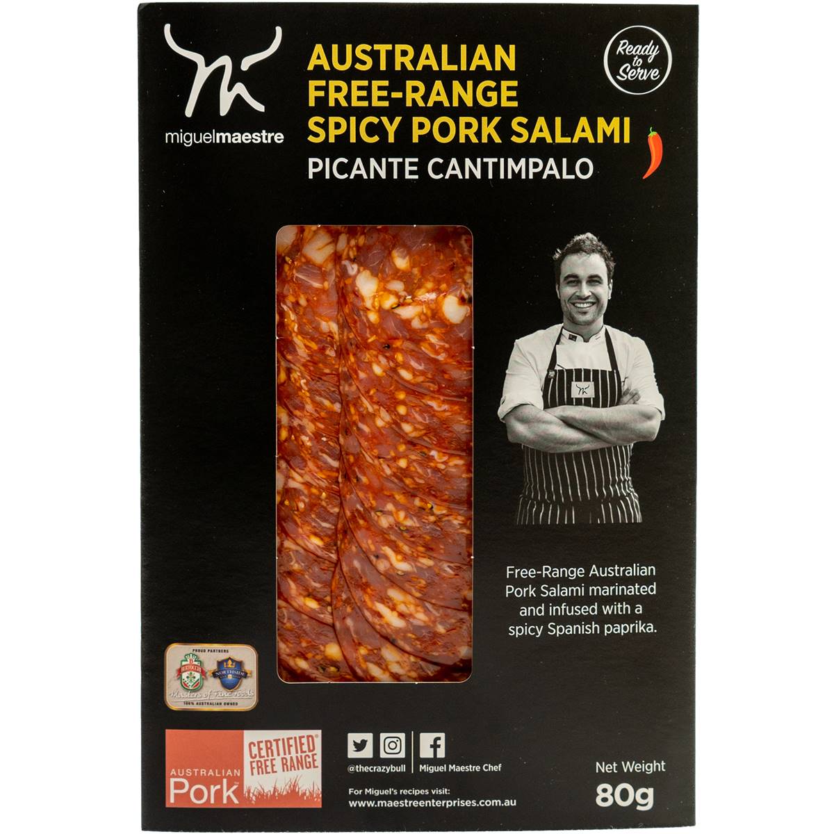 Australian Free-Range Spicy Pork Salami 80g